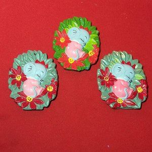 VTG Ceramic Bisque Sleeping Mouse Christmas Ornament Set of 3